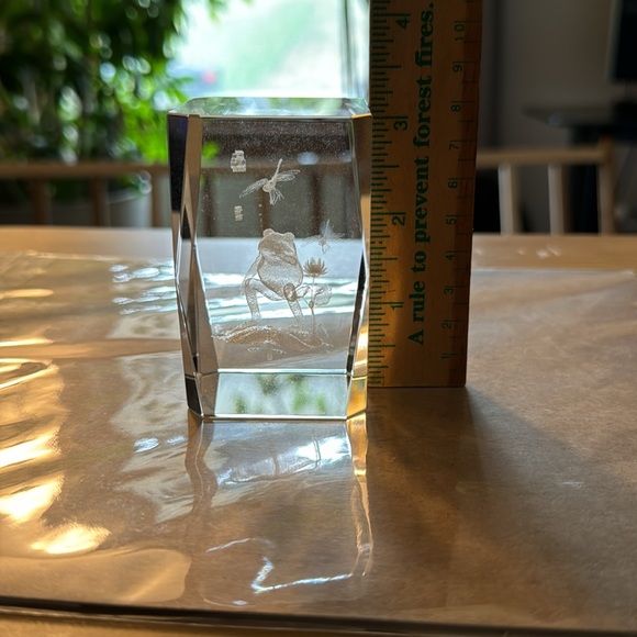 Encased Etched Glass Frog and Dragonfly Crystal w/glass base - Picture 7 of 9